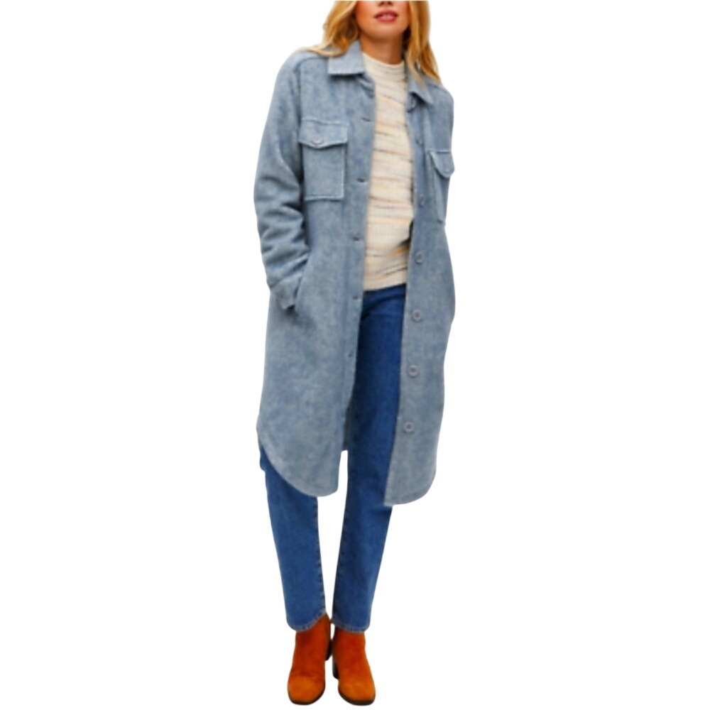 Michael Stars Gwen Shirt Jacket Women's Medium Blue Gray Herringbone Shacket‎